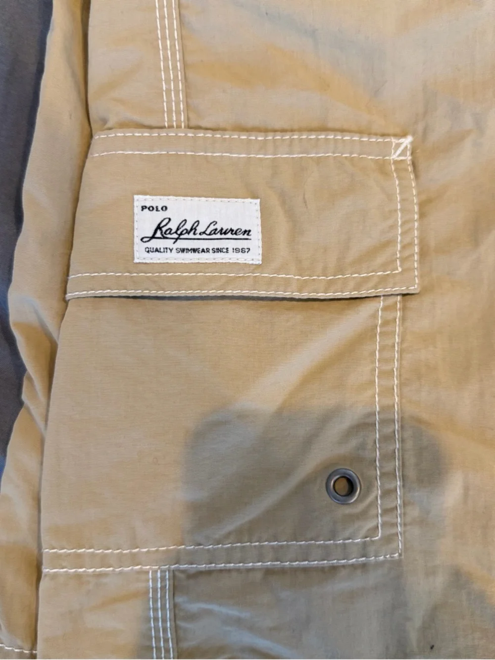 VTG Polo Ralph Lauren Swim Trunks Mens Large Beige Board Shorts Cargo Mesh Liner